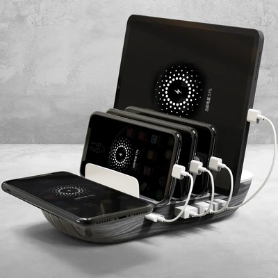 Multifunctional Sailboat Shaped Mobile Phone Wireless Charger 3 In One 3A1C 4 Ports 49W USB Wireless Smart Desktop Charger
