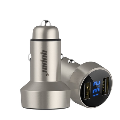 Dual usb fast car charger of mobile phone/brand on tablet/Camera/MP3/GPS 24w 2.4a+2.4a, for Amazon walmart hot sale zinc alloy metal with display car charger Of voltage